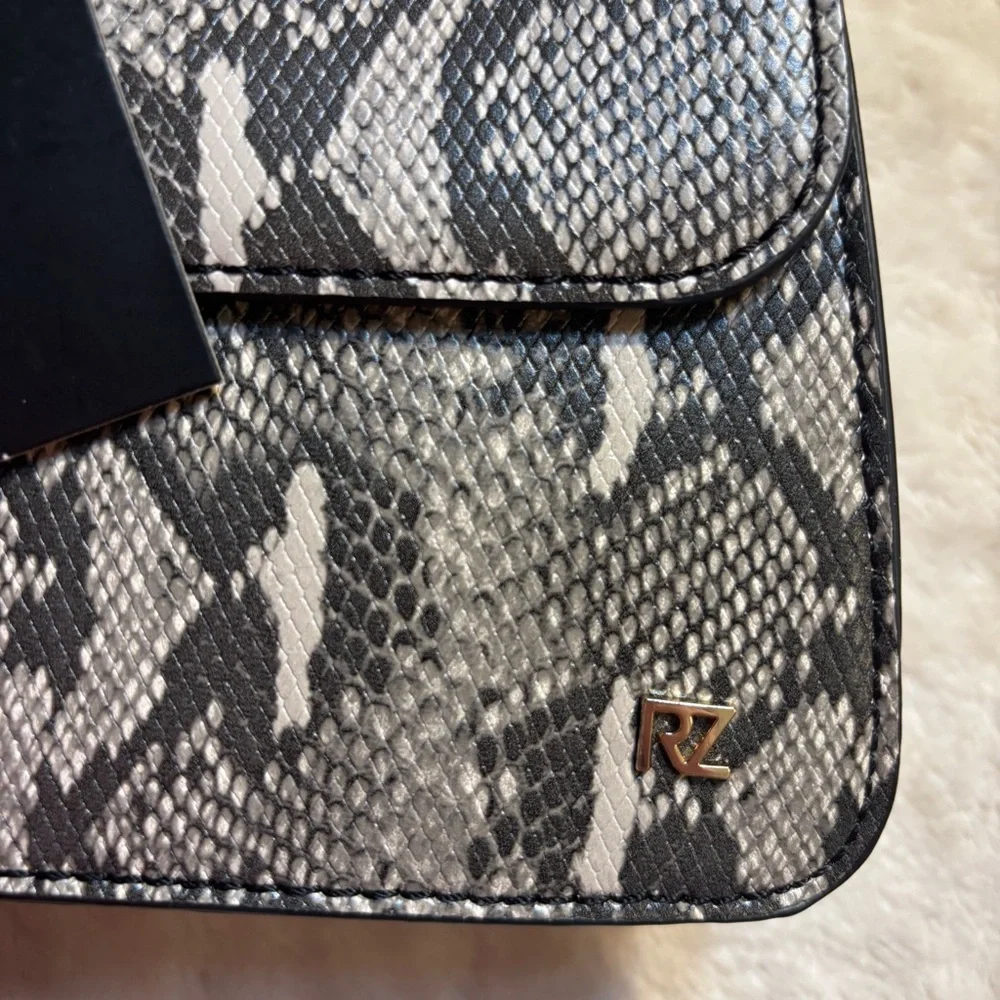 NWT Rachel Zoe Bag Pixie Black Gray Snakeskin Animal Print Crossbody Gold Hardwr
